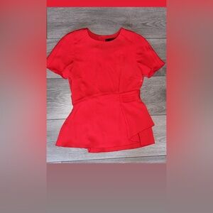 Zara Basic Size Small Dress Bright Red Short Sleeved Blouse Tie Accent Side Zip